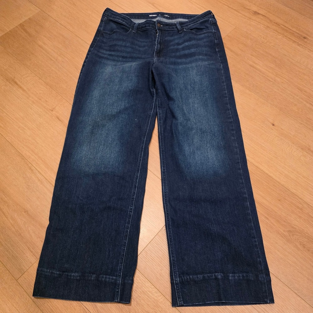 Old Navy Wow Wide Leg Jeans Womens 16 Tall Dark Wash High Rise Denim Tall Girl - Picture 1 of 9